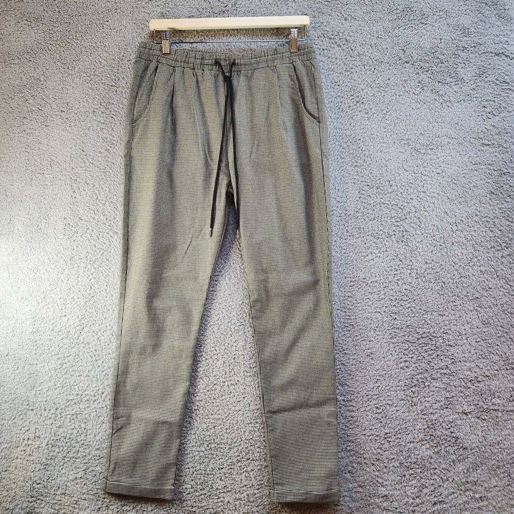Shinestar Trouser Womens L White Black Houndstooth Straight Classic Drawstring